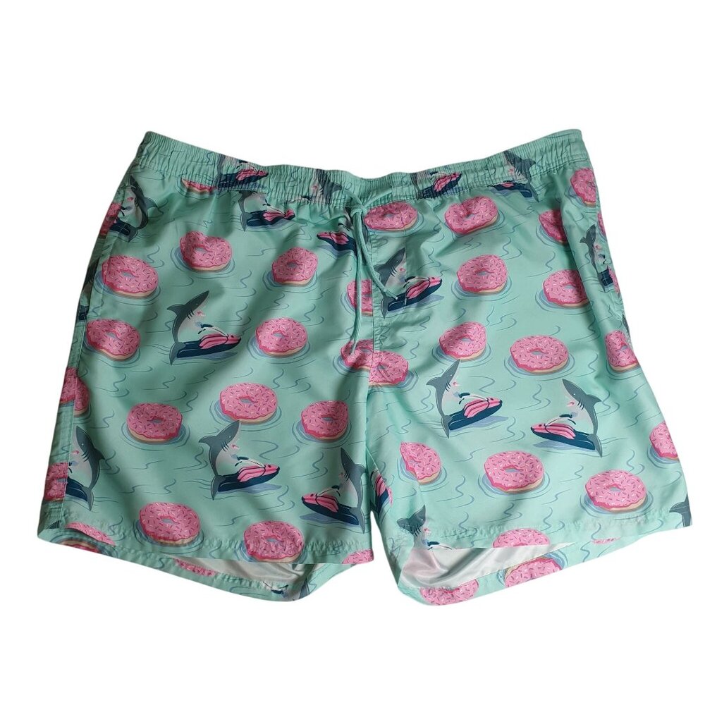 Men No Boundaries Drawstring Swim Trunks 2XL Shark Donut Novelty Pool Beach